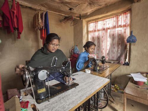 Two sisters running a small home tailoring business in Ojheta, Kavre